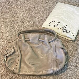 Cole Haan Taupe Grey Pebbled Learher Shoulder Bag with Slouchy Silhouette